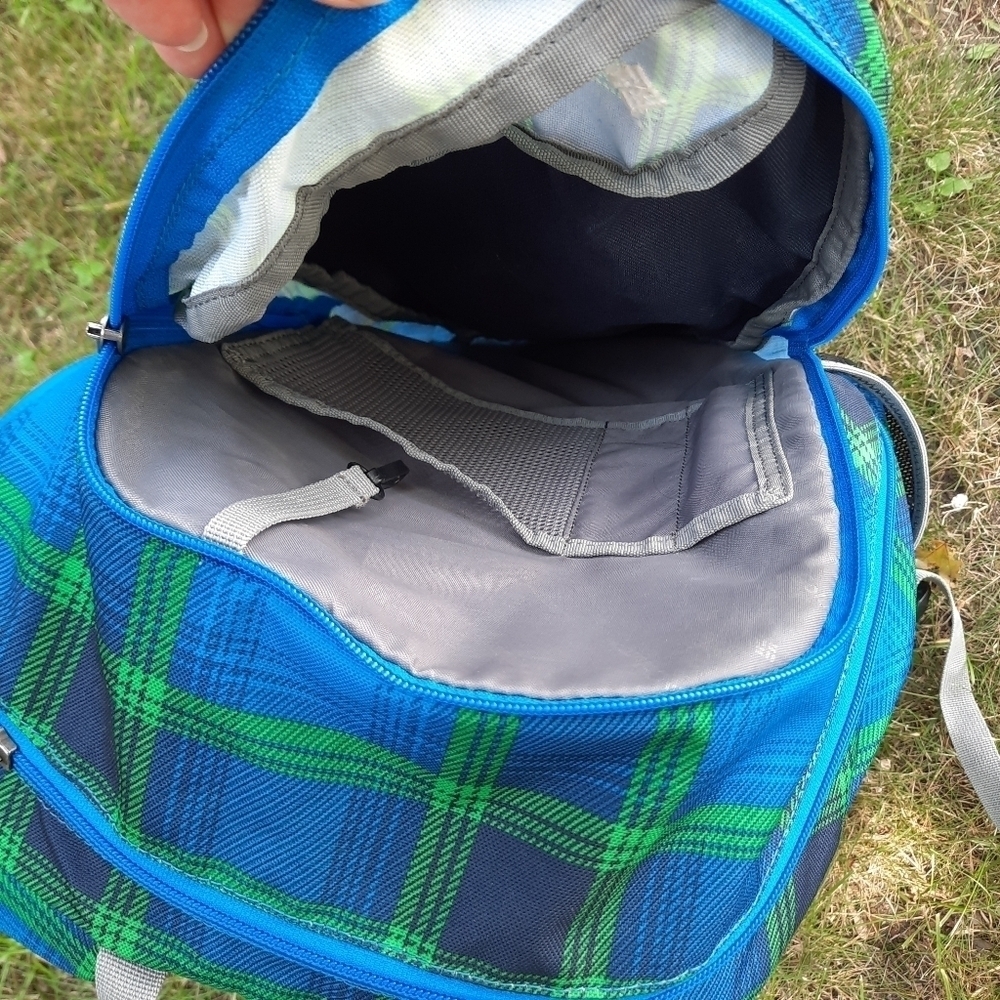 🛍 Columbia Beacon Daypack Backpack 2 water bottle pockets blue green plaid - Picture 12 of 14
